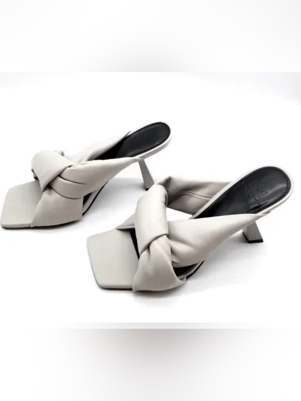 Marc Fisher Womens Gray Knot Comfort Dellian Square Toe Slip On Leather Heeled